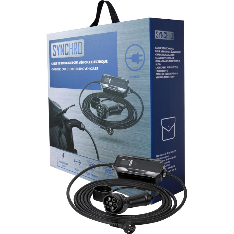 Câble de recharge pour voiture électrique VE prise secteur 230V 3,7kW (8-16A)