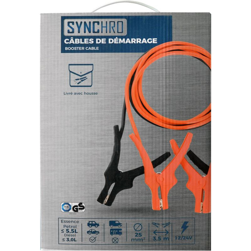 Câbles de démarrage 25mm2 - 3,5m - pour moteur à essence jusqu´à 5,5L de cylindré et diesel jusqu´à 3L (3)
