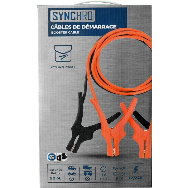 Câbles de démarrage 16mm2 - 3m - Uniquement pour moteur à essence jusqu´à 2,5L de cylindré (2)