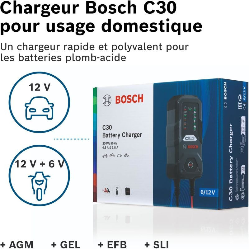 Chargeur de batterie automatique 6/12V 3,8A - BOSCH C30 (3)