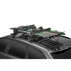 Porte-Skis Aluminium sur Barres de Toit avec Serrures - 6 Paires Skis ou 4 Surfs - Menabo Yelo Black (2)