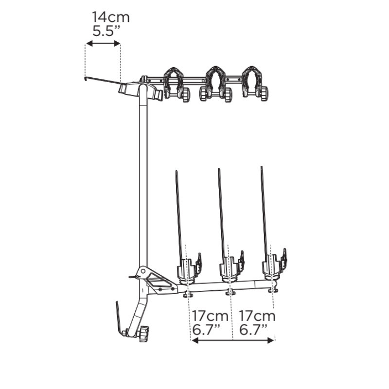 Porte-vélos sur Coffre / Hayon 3 vélos pour Vw Transporter T6 - Menabo Shadow T6 (3)