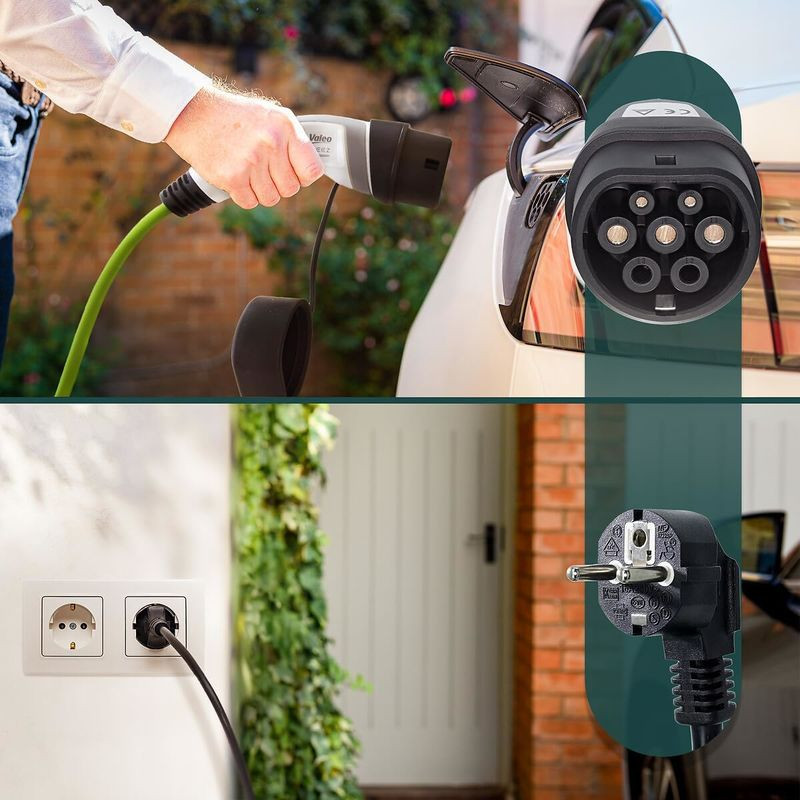 Chargeur Mobile pour véhicules électriques ou Hybrides Rechargeables - Prise Domestique (Schuko, E/F) vers Type 2 - 3,7kW - 5m (3)